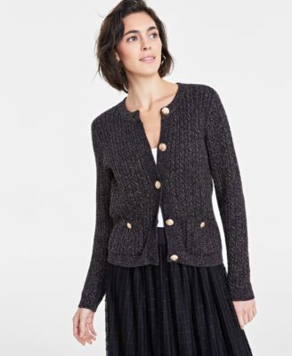 Women’s Metallic Cable-Knit Sweater Jacket, Created for Macy’s