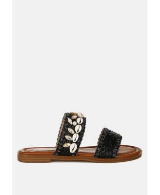 Shellfish Raffia Slip On Sandals