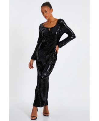 Women’s Sequin Tie Front Maxi Dress