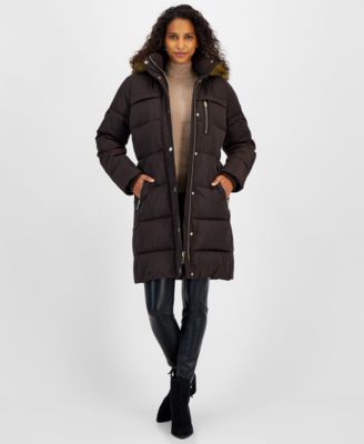 Petite Faux-Fur-Trim Hooded Puffer Coat, Created for Macy’s