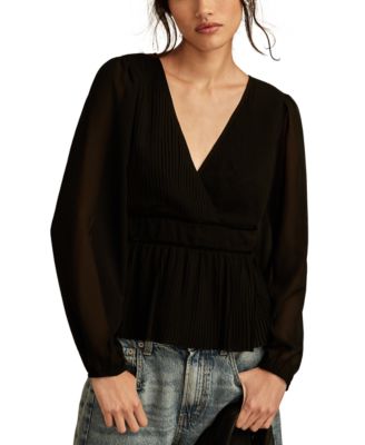 Women’s Long-Sleeve Pleated V-Neck Top