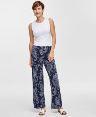 Petite Paisley-Print Pull-On Pants, Created for Macy’s