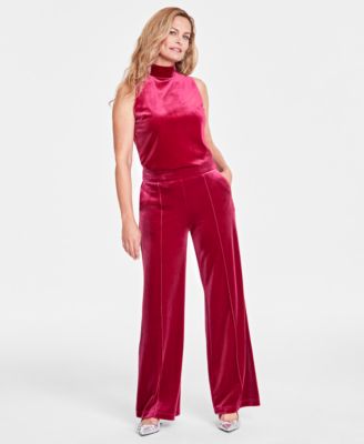 Women’s High-Rise Velvet Wide-Leg Pants, Regular & Petite, Created for Macy’s