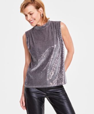 Women’s Sequin Cowlneck Muscle Tee, Created for Macy’s