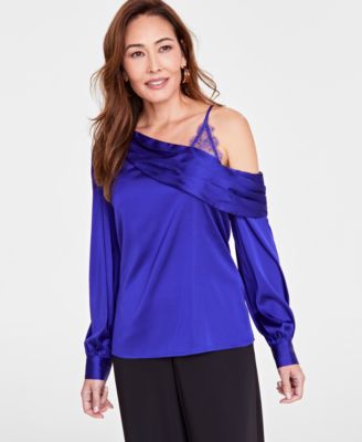 Women’s Lace-Shoulder Long-Sleeve Blouse, Created for Macy’s