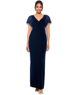 Women’s Surplice-Neck Flutter-Sleeve Velvet Gown