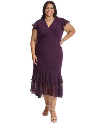 Plus Size Flutter-Sleeve A-Line Dress