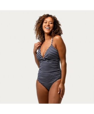 Women’s Popcorn Stripe Twist Front One-Piece Swimsuit