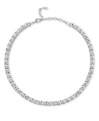 Silver-Tone Crystal Tennis-Style Collar Necklace, 15″ + 3″ extender, Created for Macy’s