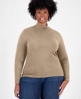 Trendy Plus Size Mock-Neck Ribbed-Knit Top, Created for Macy’s