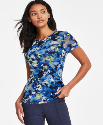 Women’s Floral-Print Mesh Short-Sleeve T-Shirt, Exclusively at Macy’s