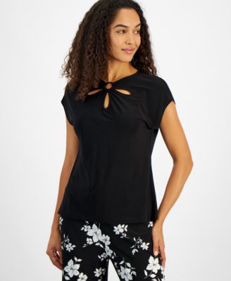 Women’s Keyhole Ring Short-Sleeve Top, Regular & Petite