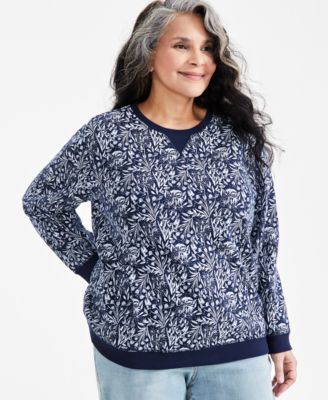 Plus Size Printed Crewneck Long-Sleeve Sweatshirt, Created for Macy’s