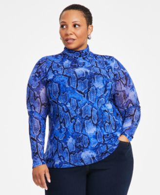 Plus Size Printed Mesh Turtleneck Top, Exclusively at Macy’s