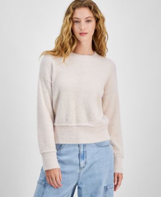 Juniors’ Cozy Drop-Shoulder Eyelash Lurex Crewneck Sweater