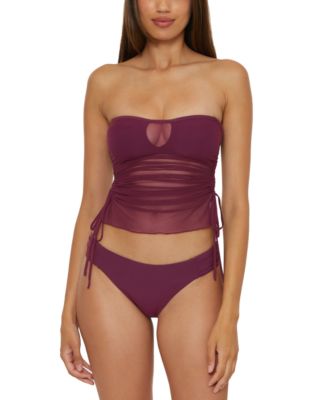 Women’s Muse Mixed-Media Bandeau Tankini Top & Side-Ruched Bikini Bottoms