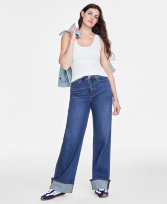 Women’s Denim Tinted Cuffed Wide-Leg Jeans, Exclusively at Macy’s