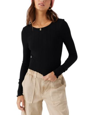 Juniors’ Parks Ribbed Lettuce-Edge Long-Sleeve Top