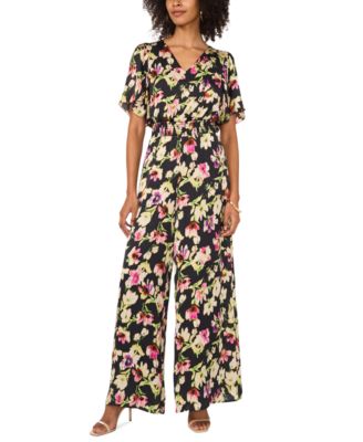 Women’s Printed V-Neck Flutter-Sleeve Jumpsuit