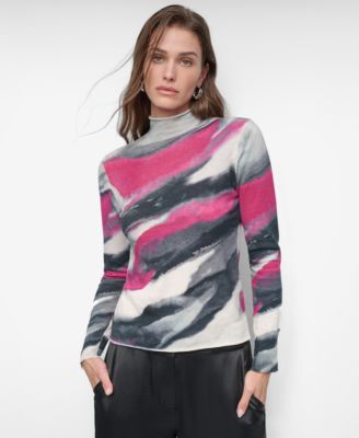 Women’s Turtleneck Printed-Yarn Long-Sleeve Sweater