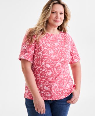 Plus Size Printed Elbow-Sleeve Tee, Exclusively at Macy’s