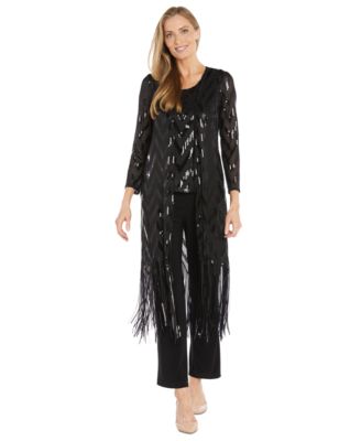 Women’s Fringe-Trim Sequined Jacket, Top & Pants