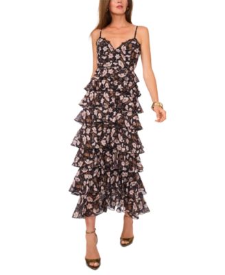 Women’s V-Neck Tiered Floral-Print Maxi Dress