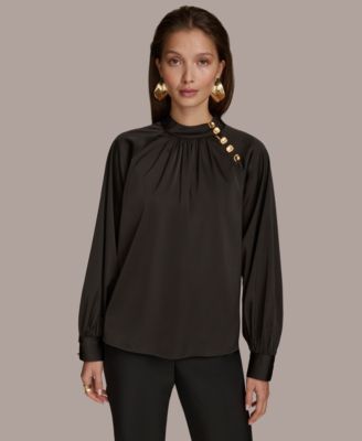 Women’s High Neck Button-Trim Blouse