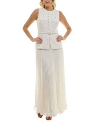 Women’s Embellshed Mixed-Media Pleated Gown