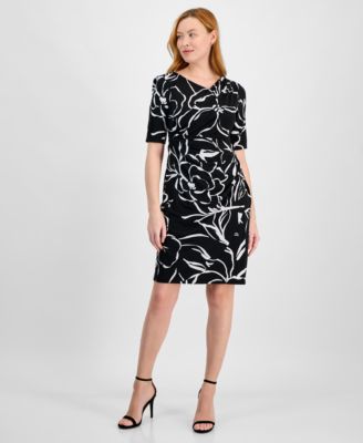 Petite Printed Pleat-Detailed Dress