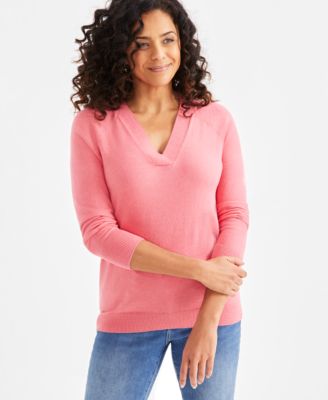 Petite Wide V-Neck Long-Sleeve Sweater, Exclusively at Macy’s