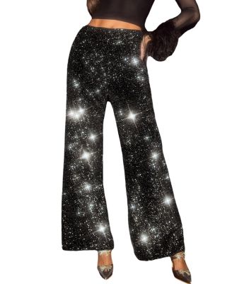 Women’s Black Sequins Wide Leg Pants