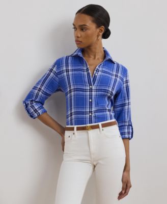 Women’s Classic-Fit Plaid Linen Shirt