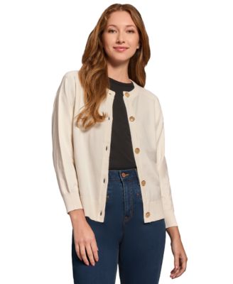 Petite Saddle-Shoulder Cardigan Sweater