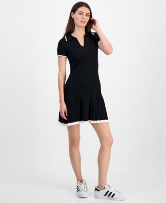 Juniors’ Polo-Collar Pleat-Hem Dress