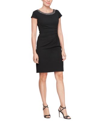 Women’s Embellished-Neck Cap-Sleeve Sheath Dress