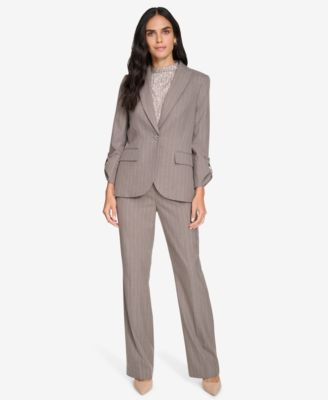 Women’s One-Button Pinstripe Blazer & Straight Leg Pants