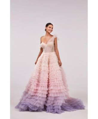 Women’s Charming Ball Gown With The Frill-Layered Ombre Maxi Skirt