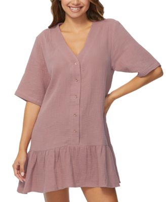 Juniors’ Sol Cotton V-Neck Elbow-Sleeve Cover-Up