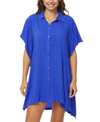 Juniors’ Vacay Button-Front Cover-Up Tunic Shirt