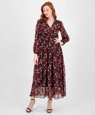 Women’s Printed V-Neck Long-Sleeve Dress