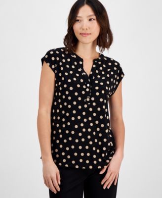 Petite Short-Sleeve Printed Two-Button Top