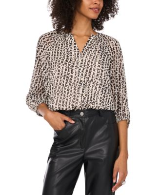 Women’s Printed 3/4 Sleeve Split-Neck Button Top