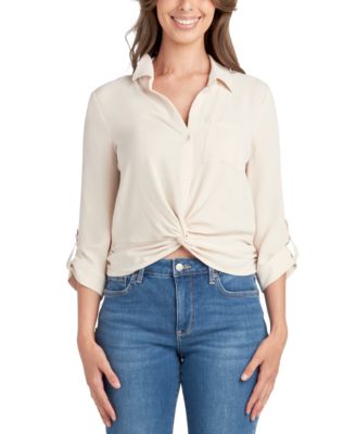 Juniors’ Twist-Hem Utility Shirt