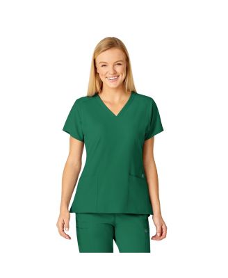 Women’s W123 Flex Back Stylized V-Neck Scrub Top, Red, S Regular