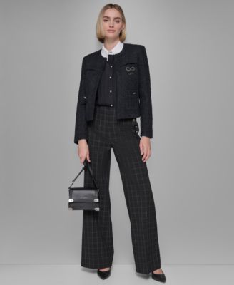 Bow-Trim Tweed Jacket, Pintucked Blouse & Wide-Leg Pants