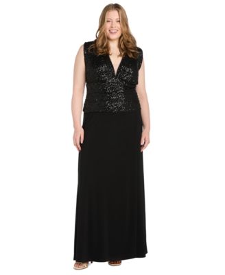 Plus Size Sequinned-Bodice V-Neck Gown