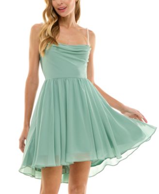 Juniors’ Faux-Pearl-Strap Fit & Flare Chiffon Dress