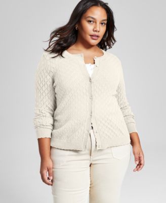 Trendy Plus Long-Sleeve Pointelle-Knit Cardigan, Exclusively at Macy’s