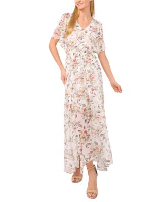 Women’s Smocked-Waist Flutter-Sleeve Maxi Dress